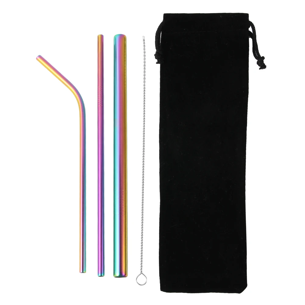 3Pcs-Multicolor Эко-дружественных соломинкой многоразовые Нержавеющая сталь металлическая соломинка Управление по санитарному надзору за качеством пищевых продуктов и медикаментов-одобренный Bpa с щеточка для чистки Портативный мешок 3/8/14 шт - Цвет: 3Pcs-Multicolor