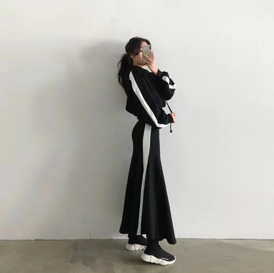 

COIGARSAM Women Skirt High Waist Skirts Gray Black 2150