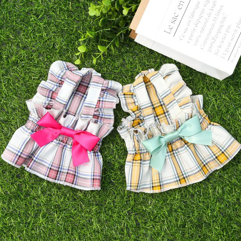 

Dog Skirt Plaid Skirt Pleated Dog Cat Small and Medium-Sized Dog Pet Clothes Walking Dog Princess Skirt Supplies Bi-Legged Cloth