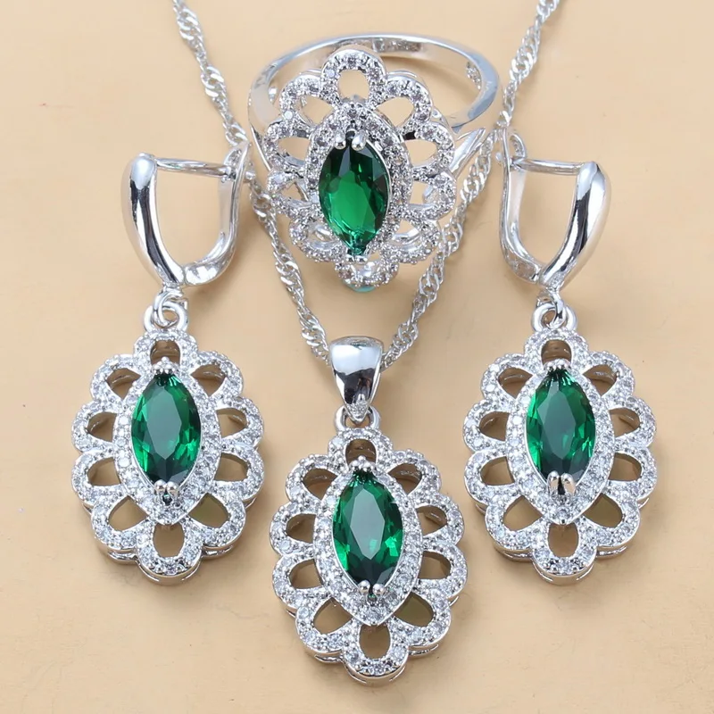Натуральный камень CZ Зеленый Ювелирные наборы для женщин модный костюм Висячие
