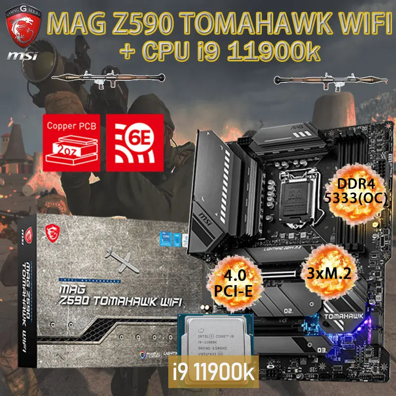 

LGA 1200 MSI MAG Z590 TOMAHAWK WIFI Motherboard Set+ Intel Core i9 11900K Combo DDR4 128GB PCI-E 4.0 Z590 Placa-mãe Desktop Z590