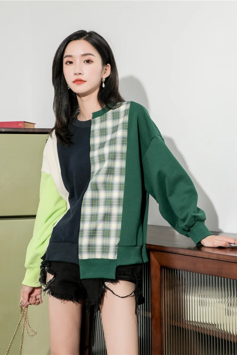 

Sweater 2021 New Style Female BF Lazy Wind Stitching Coat Loose Korean Style Autumn Coat Fashion Ins Streetwear Women
