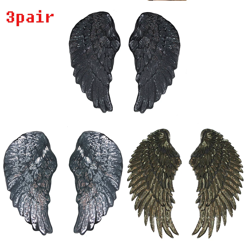 mix 3pair 1037wing Вышивка блесток фея кукла Корона Ангел аппликация в виде крыла Мода патч украшение для одежды сумка рубашка Швейные аксессуары - Цвет: mix 3pair 1037wing
