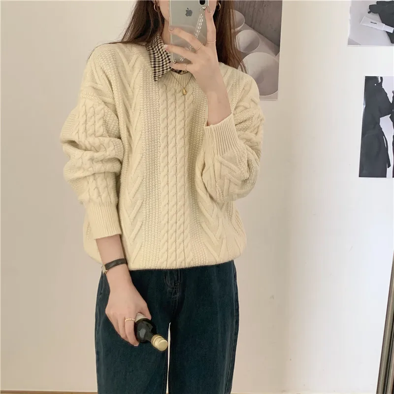 

Hzirip Women Knitted Sweater Casual 2021 Autumn New Female Pullover O-Neck Twist Solid Concise Elegant Sweet Loose Office Lady