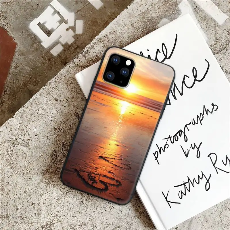 

Sunset Beach Sea Black Rubber Mobile Phone Case For IPhone 12 11 Pro Max Xs X Xr 7 8 6 6s Plus 5 5s Se 2020 Cover