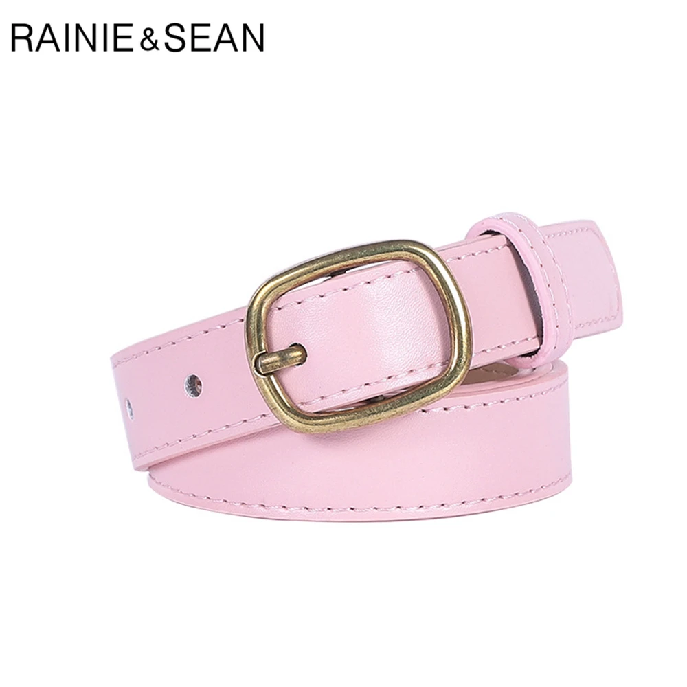 

RAINIE SEAN Womens Belt Pin Buckle Pu Leather Belts for Women Solid Pink Black White Camel Red Vintage Ladies Strap 104cm