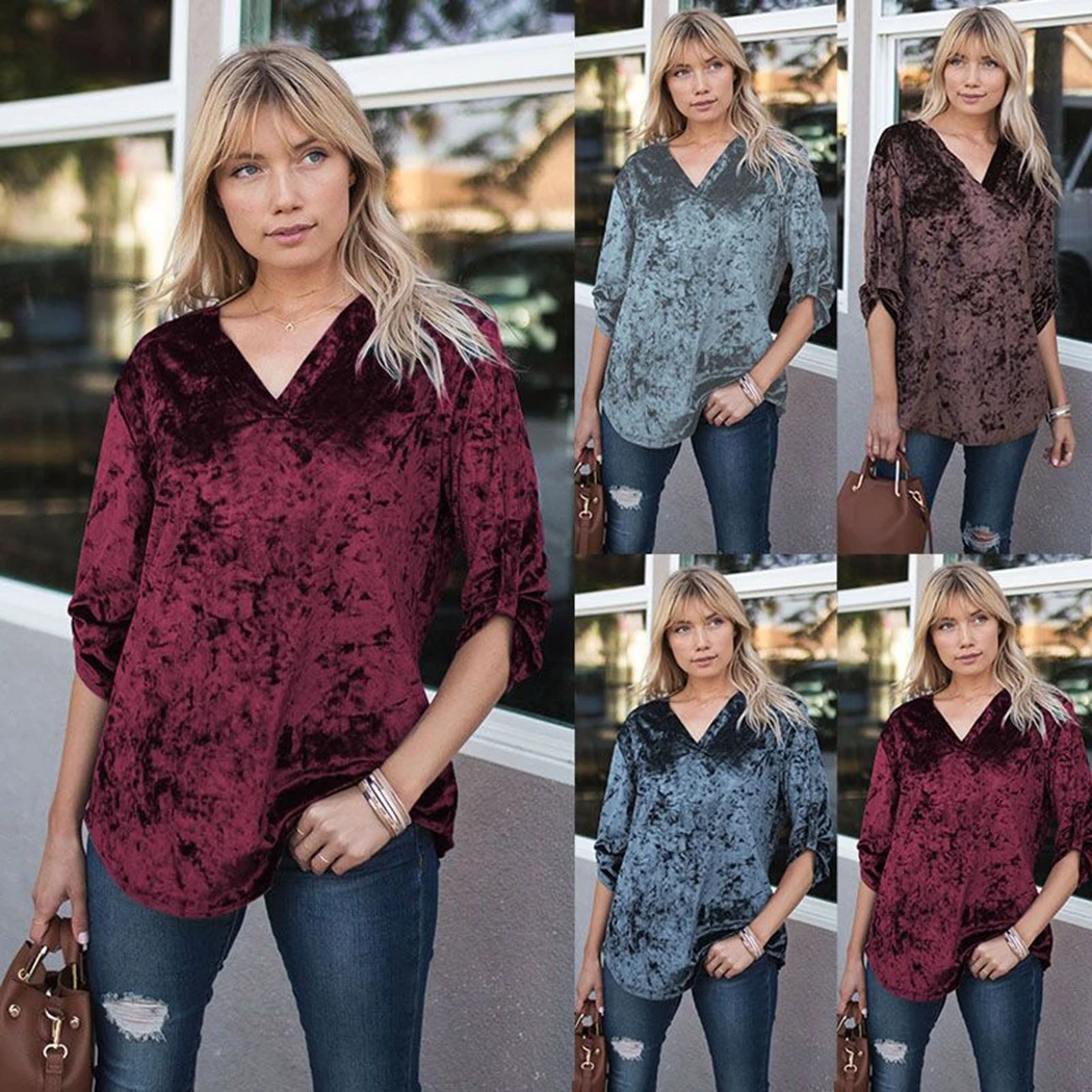 2019 осень весна новые бархатные рубашки с длинным рукавом Свободные топы