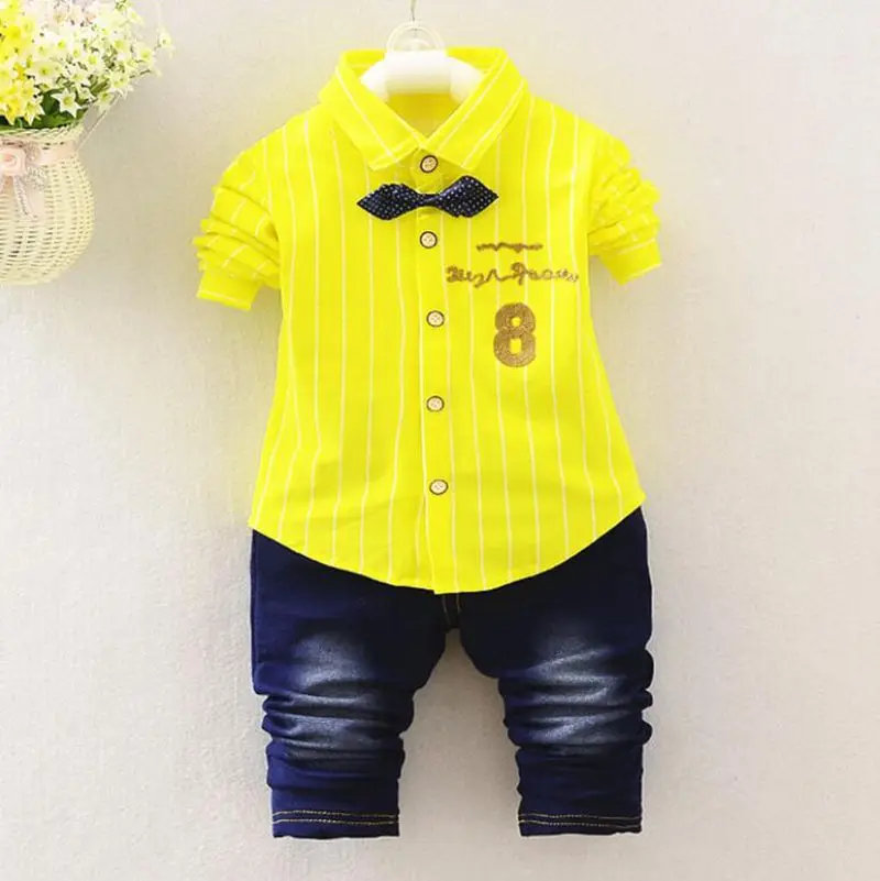 

2021Korean Fashion Baby Boy Girl Clothes Suits Long Sleeved Shirts Tops + Jeans Kids Bebes Jogging 2PCS/Set