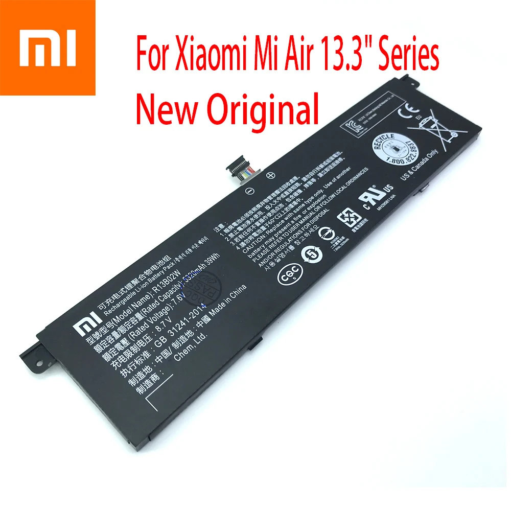 

Оригинальный аккумулятор для планшета Xiaomi Mi Air R13B01W, 5230 мАч, 13,3 В, 39 Вт/ч