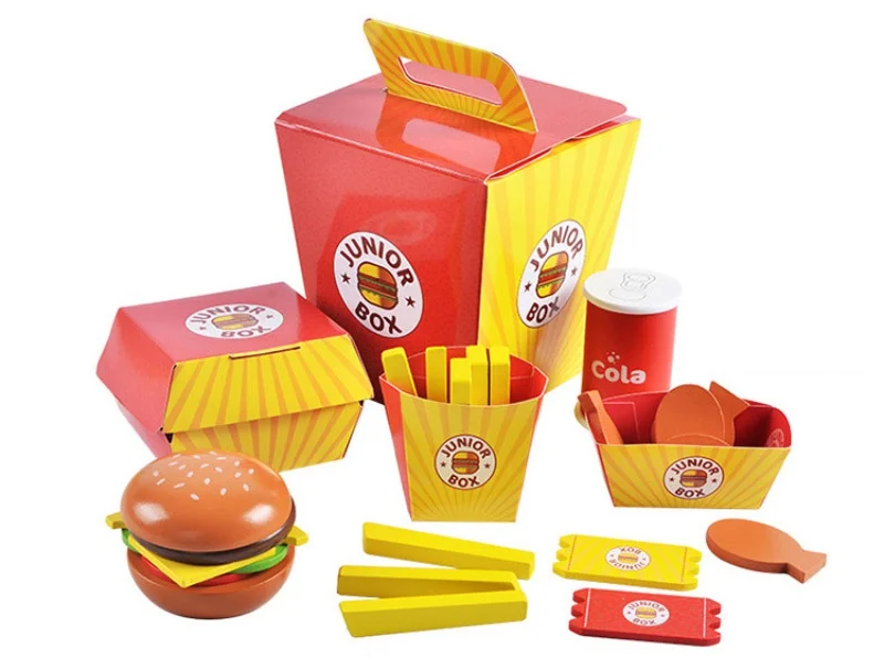 

Simulation Wooden Hamburger Fries Fast Food Model Set Kids Pretend Play Toy Creating Stacking Burger Combinations Kids Gifts