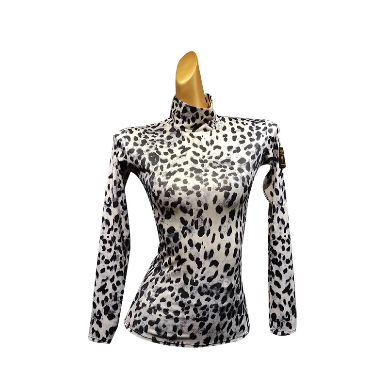 

Latin Dance Clothes Women Top Dance Leopard Clothes High Collar Underwear Adult Chacha Performance Outfit Latin Dance Top 1437