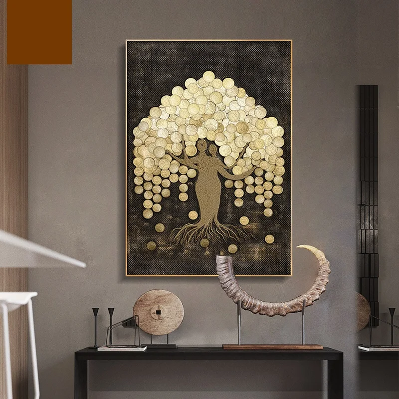 

Abstract Gold Foil Texture Canvas Print Paintings Gold Money Tree Poster Nordic Wall Art Pictures Living Room Home Decor