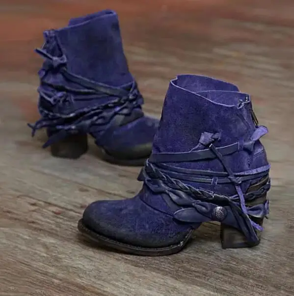 Women ankle Boots high heels pumps shoes boots women female gladiator round toe vintage PU leather mujer zapatos | Обувь