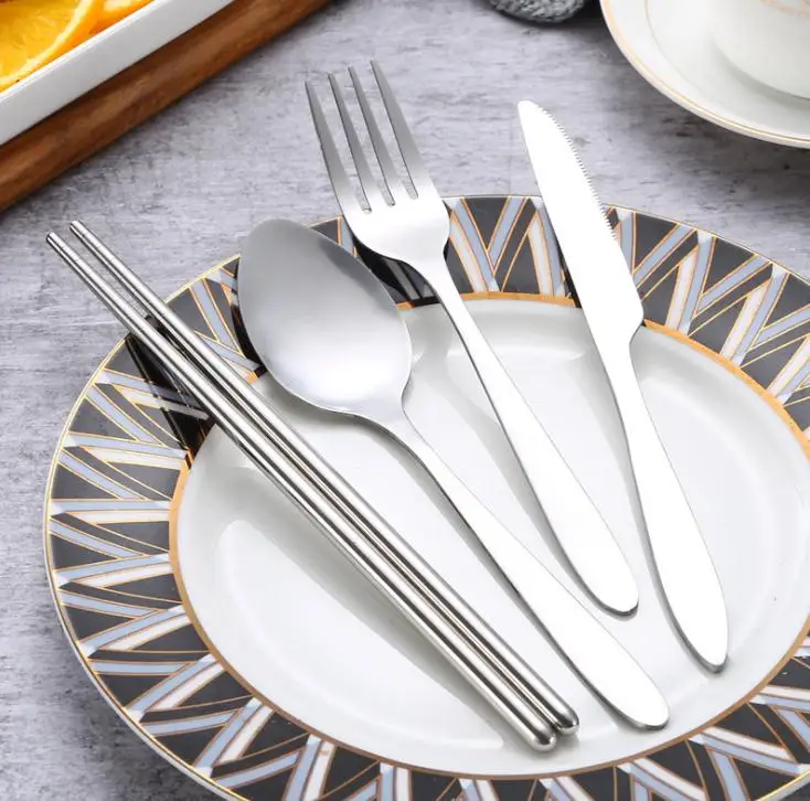 Harga 4Pcs Reusable Sendok Garpu Set Perjalanan Kotak Makan Siang Peralatan Pisau Garpu Sendok Sumpit Set Berkemah Dengan Kasus Neoprene SN2111