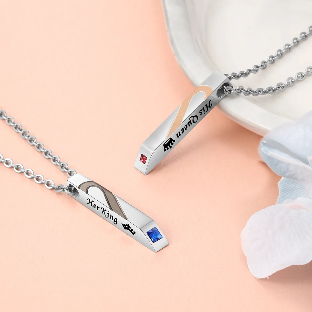 Personalized Chain Necklace For Couples Stainless Steel Customized Vertical Bar Pendant with Birthstone Promise Jewelry | Украшения и