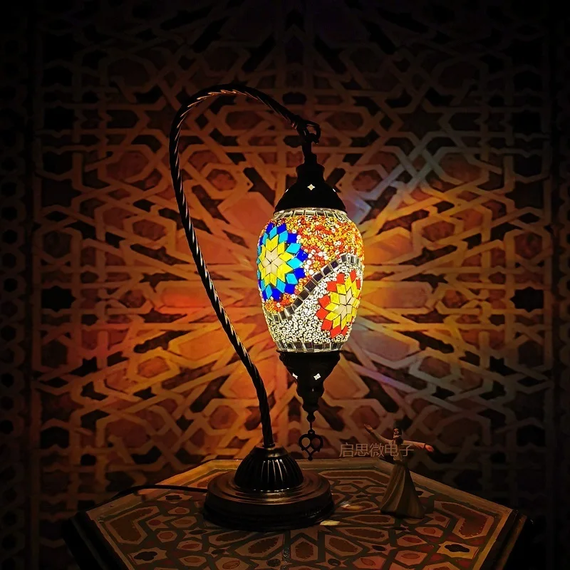Lámpara de mesa de cisne de mosaico turco, arte vintage, artesanal, artesanal, mosaico de mesa, luz de cama romántica de cristal, novedad