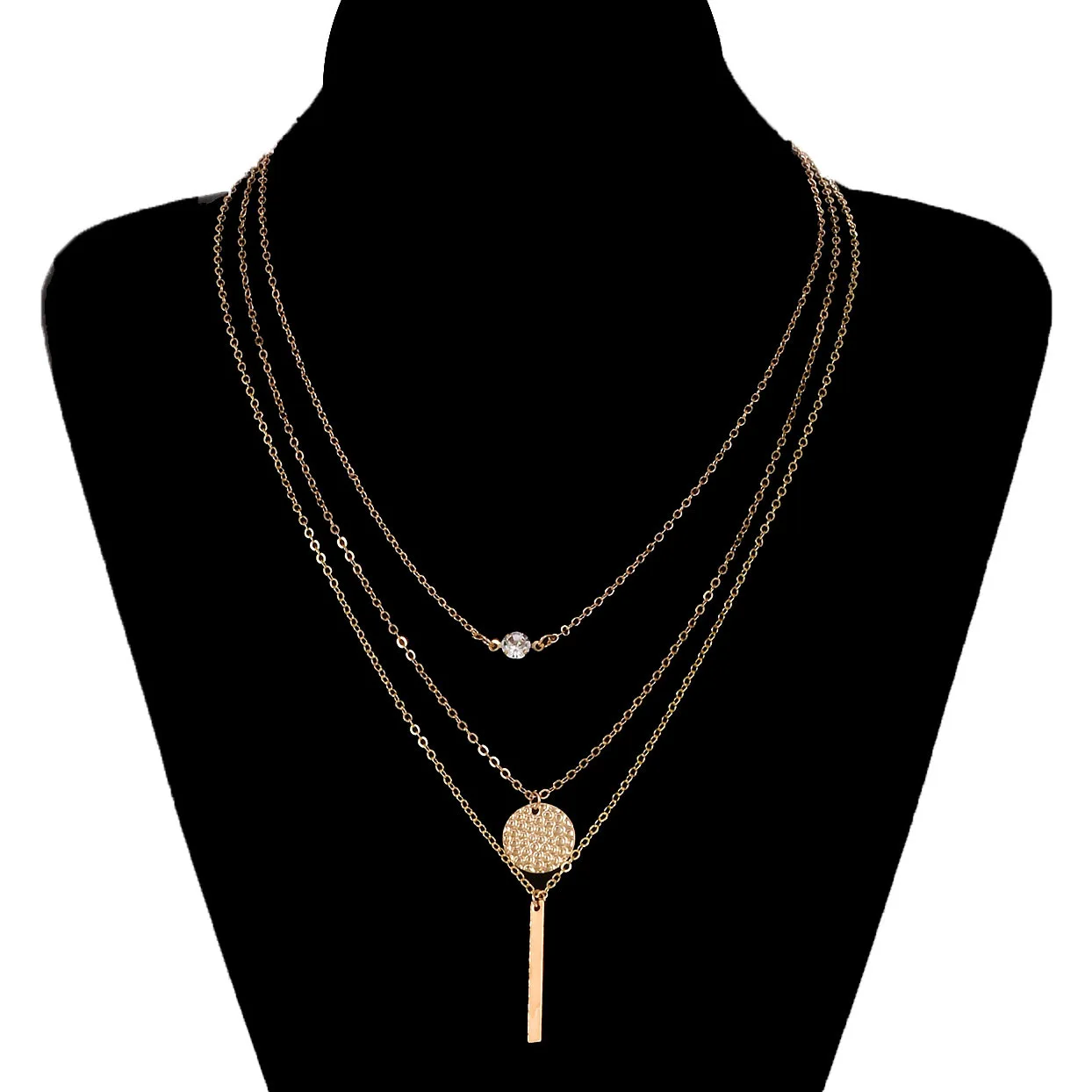 Трендовое многослойное ожерелье с металлической ручкой и блестками в стиле