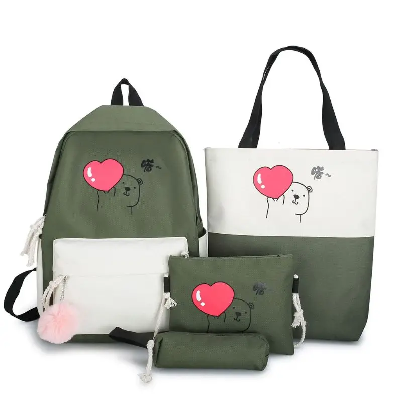 

4pcs Canvas Backpack School Bookbags Daypack Handbag Shoulder Bag Pencil Case M2EB