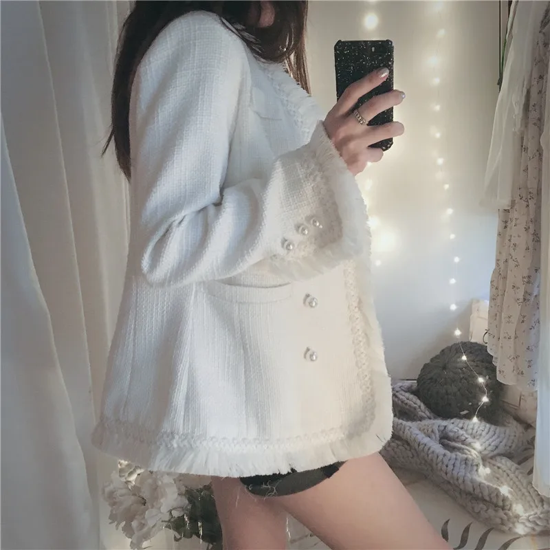 Женский шерстяной пиджак YAMDI в стиле бохо элегантный белый твидовый с высокой