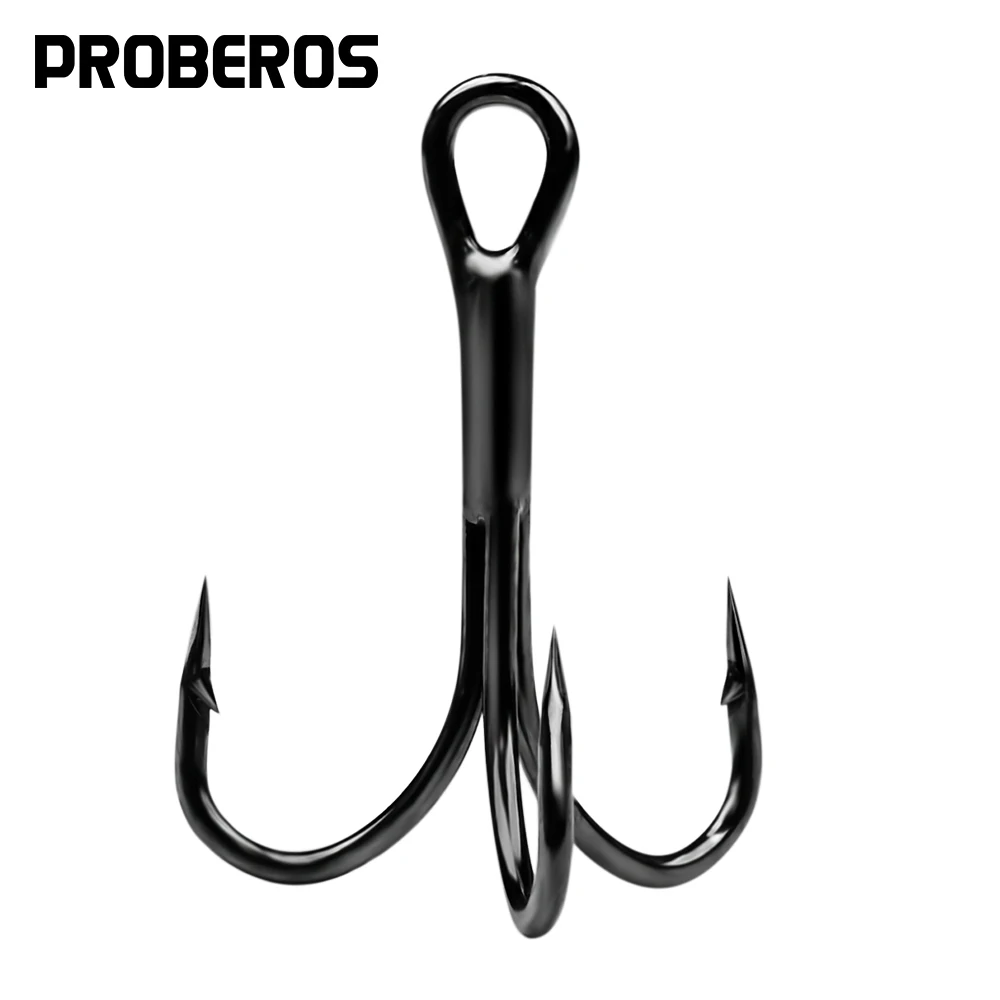 

PROBEROS 500pcs Treble Fishing Hooks 2#-4# Black High Carbon Steel Fishhooks Triple Overstriking Barbed Hooks Fishing Tackle