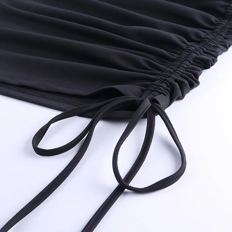 

SVOKOR Lolita Sexy Dark Black Dress Back Women Dress Short Flare Sleeve Buttocks Woman Dresses Sexy Party Drawstring Clothes