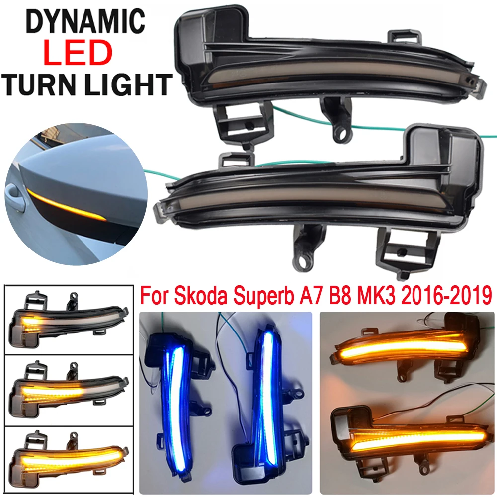 

2pcs Dynamic Turn Signal Light LED Side Wing Blinker Light For Skoda Superb A7 Rearview Mirror Indicator 2016 2017 2018 2019