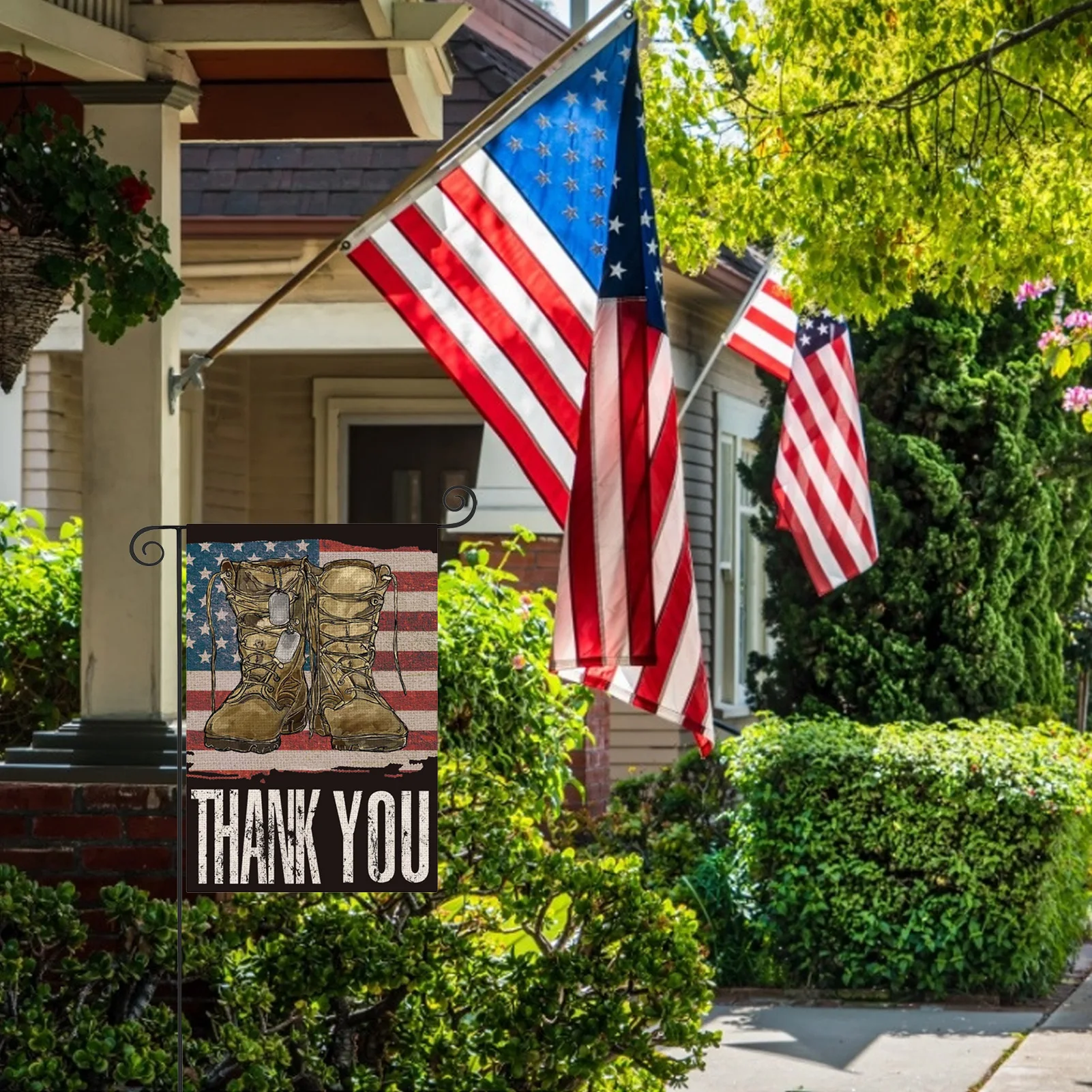 Американский День памяти сапоги спасибо Садовый флаг на открытом воздухе