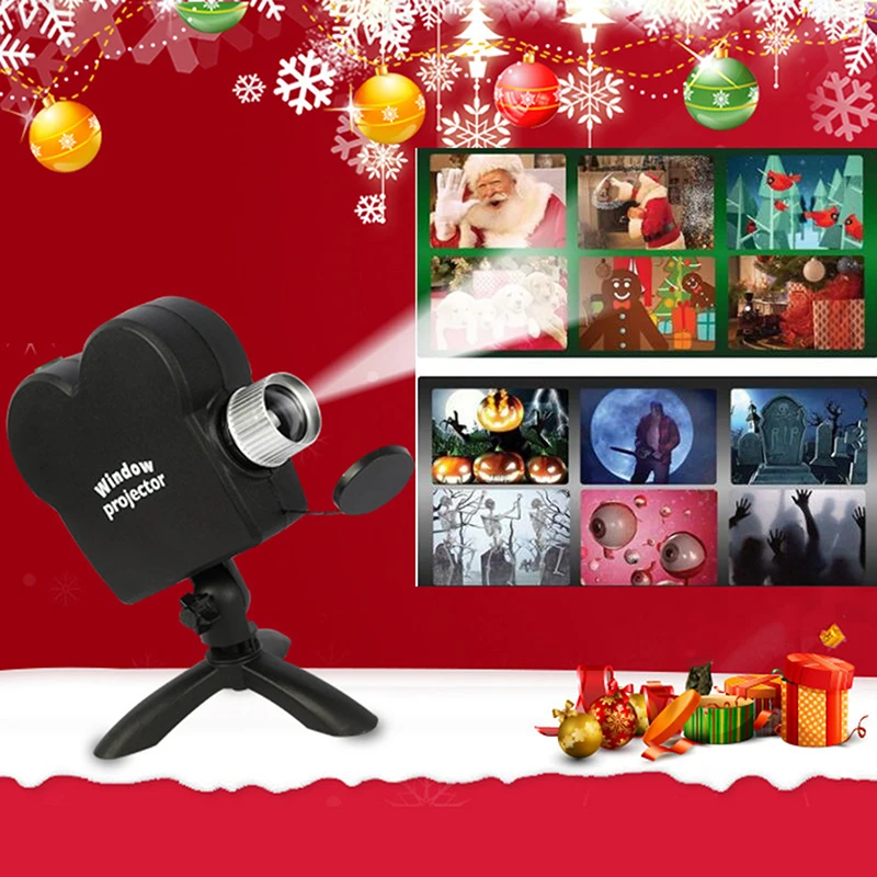 

Рождественский лазерный проектор с окошком, 12 фильмов, прожектор, проектор страны чудес, прожектор для дискотеки, Хэллоуин, Рождество