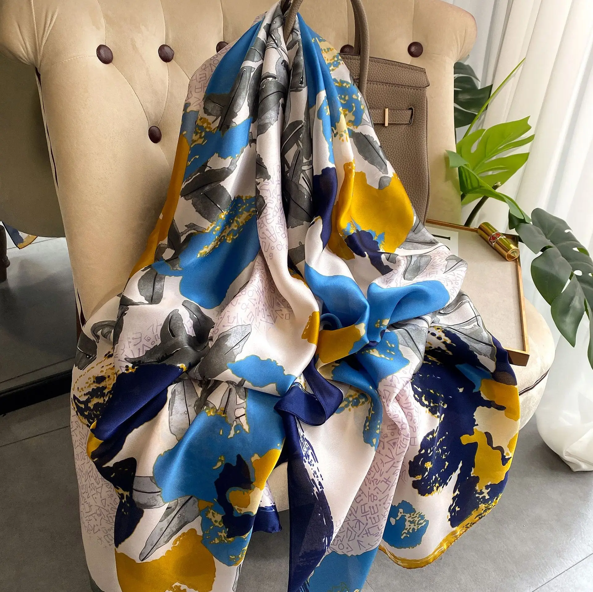 180x90 см шелковый шарф для женщин длинная бандана платок хиджаб тихий пляжный