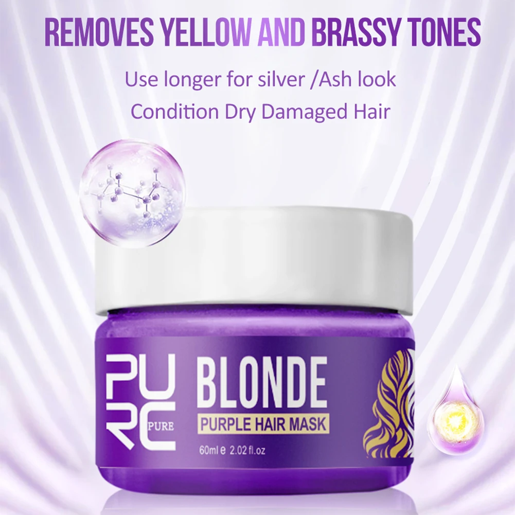 

60 Ml Purple Hair Mask Blonde Soothe Scalp Platinum Moisturize Improve Frizz Dullness Damage Reduce Brassiness Hair Conditioner