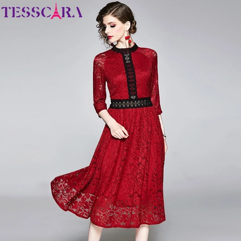 TESSCARA женское весеннее элегантное кружевное платье Festa женские офисные