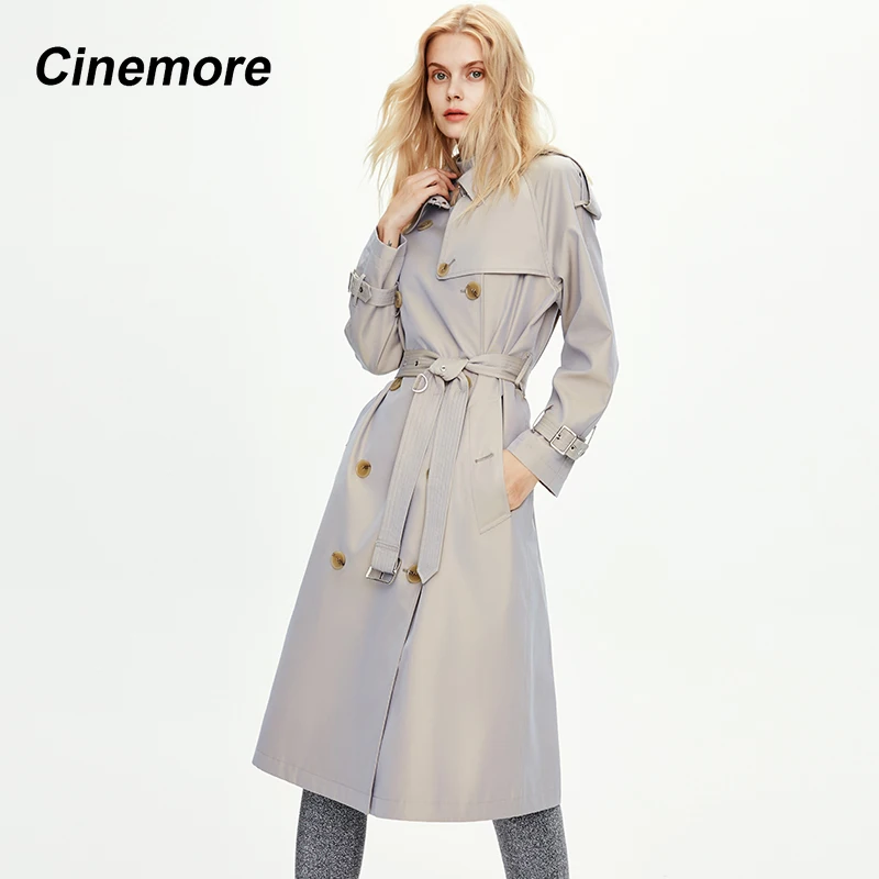 Женский двубортный Тренч Cinemore классический выше колена британская деловая
