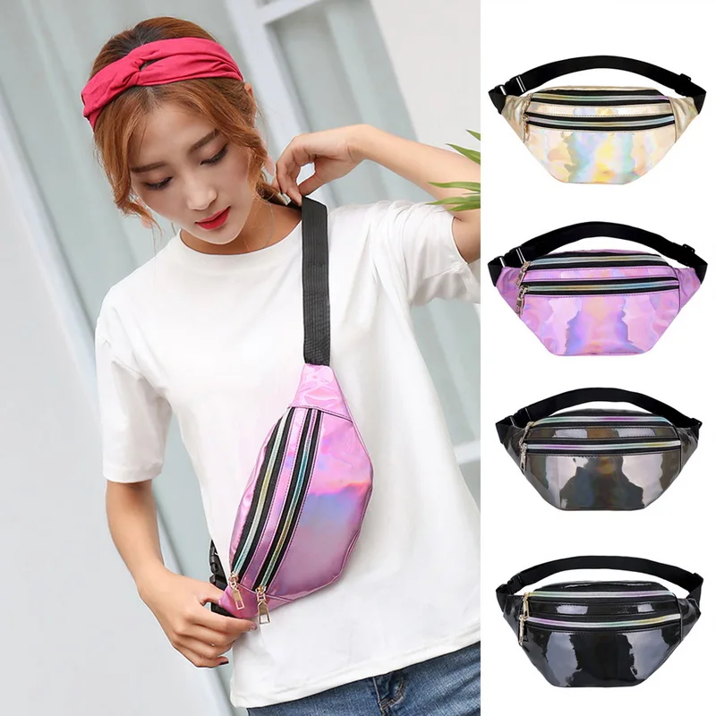 

Women New Fanny Pack Multi-function Steam Punk Leg Fashion Bag Reflective Laser Shoulder Bag Women's Belt Waist Bag