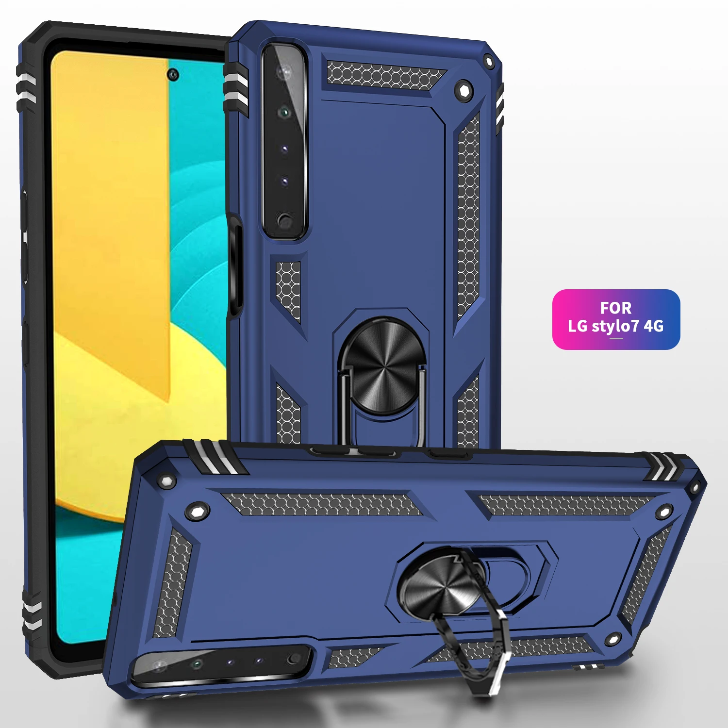 

Fashion 2 in 1 Case For LG Stylo 7 4G With Metal Ring Kickstand Back Cover Protective Shell Skin Shockproof Cases Holder Stand