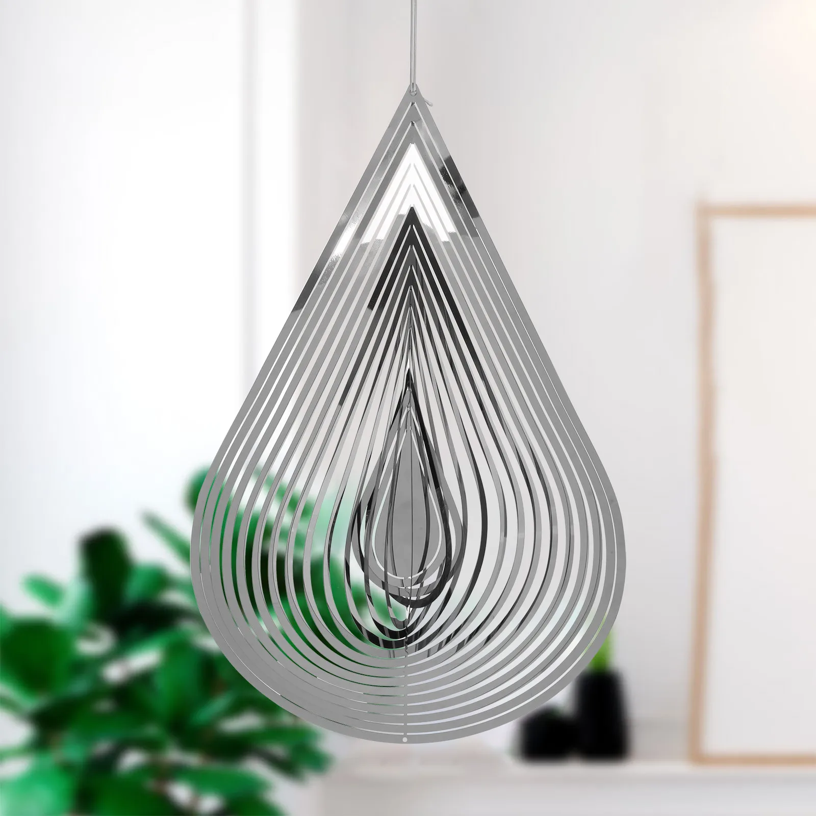 

Diy Decoration Gifts Silver Water Drop-shaped Spinners Fashion 3d Flowing-light Effect Decor For Outdoor Garden House Hanging
