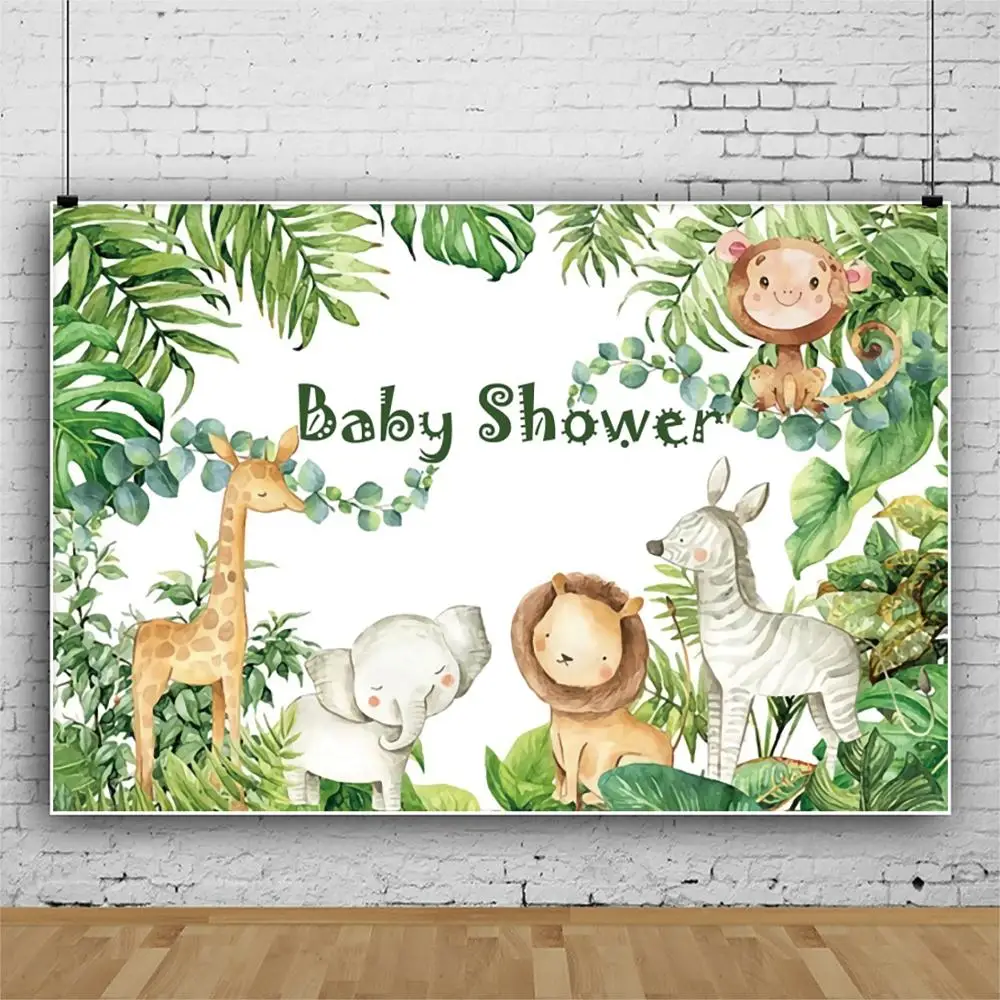

Jungle Forest Safari Party Wild Animal Newborn Baby Shower 1st Birthday Photography Backdrop Custom Photographic Background Prop