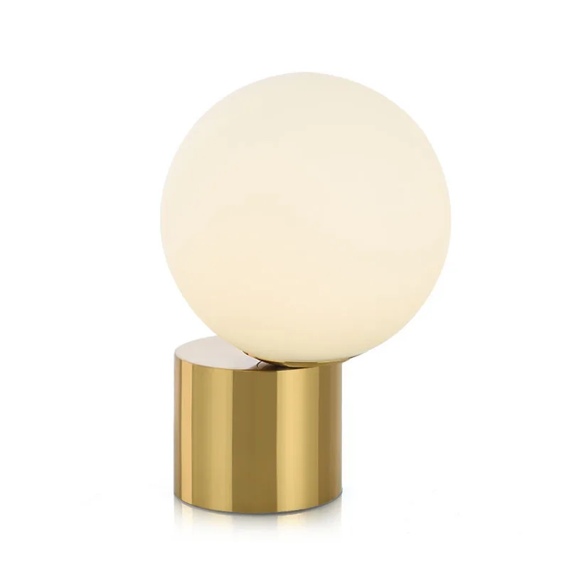 

Golden Bedroom Bedside Desk Lamp Originality Northern Europe Study Personality Hotel Minimalist Glass Sphere Arts Desk Lamp