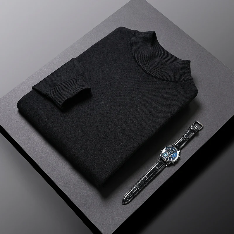 2022 new high end fashion brand knitted pullover sweater men half turtle neck autum winter woolen casual jumper clothes men free global shipping