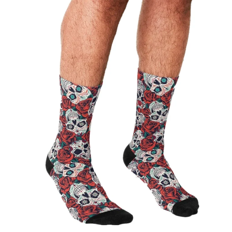 

Funny Socks Men harajuku Day of the Dead Calavera Printed Happy hip hop Men Socks Novelty Skateboard Crew Casual Crazy Socks