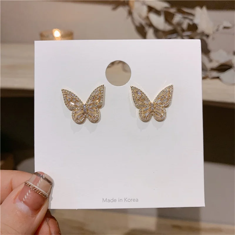 Модные корейские креативные серьги с кристаллами и бабочкой роскошные Ins Tide