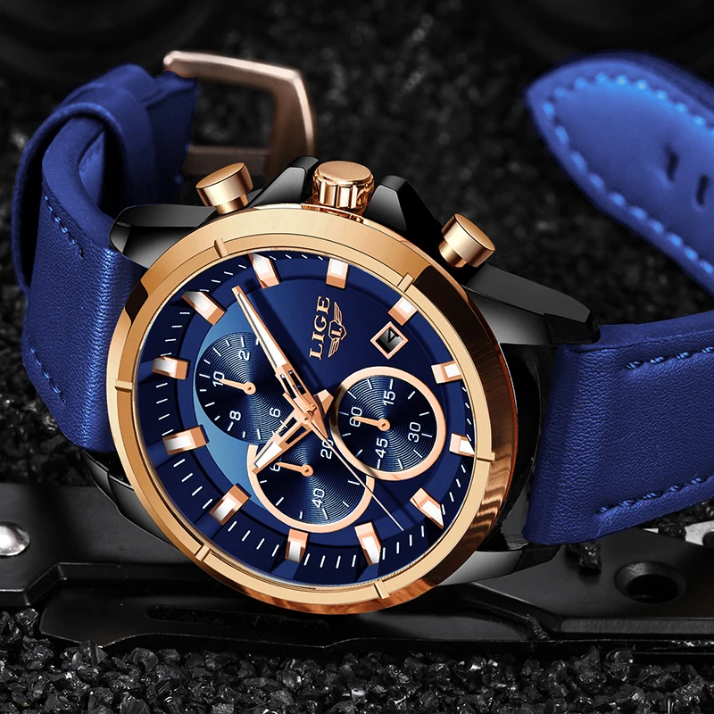 LIGE повседневные спортивные часы для мужчин синий топ бренд Роскошные военные