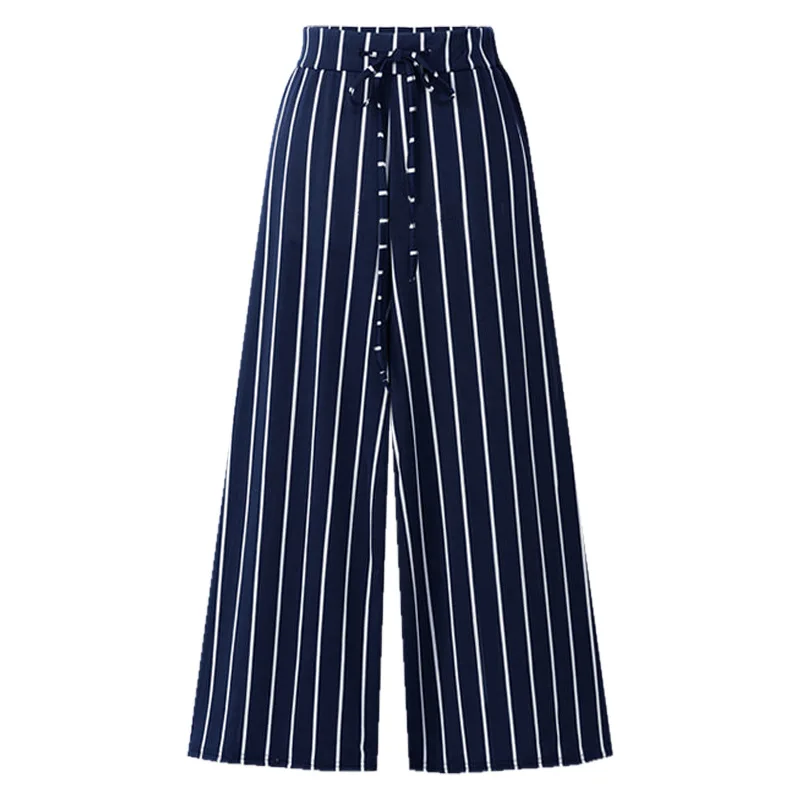 Широкие брюки в полоску с эластичной резинкой на талии размера плюс 3Xl 4Xl 6Xl