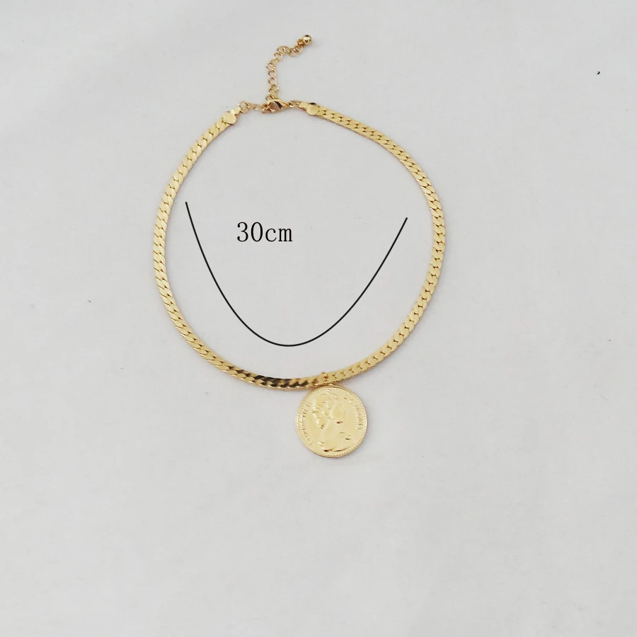 

Dainty Pole Chain Necklace with Round Coin Pendant Head Portrait Gold Color Chocker Necklace Jewelry Gifts