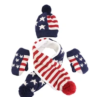 toddler kids 3 pieces winter warm beanie hat long scarf gloves set usa american uk british flag knitted pompom skull cap