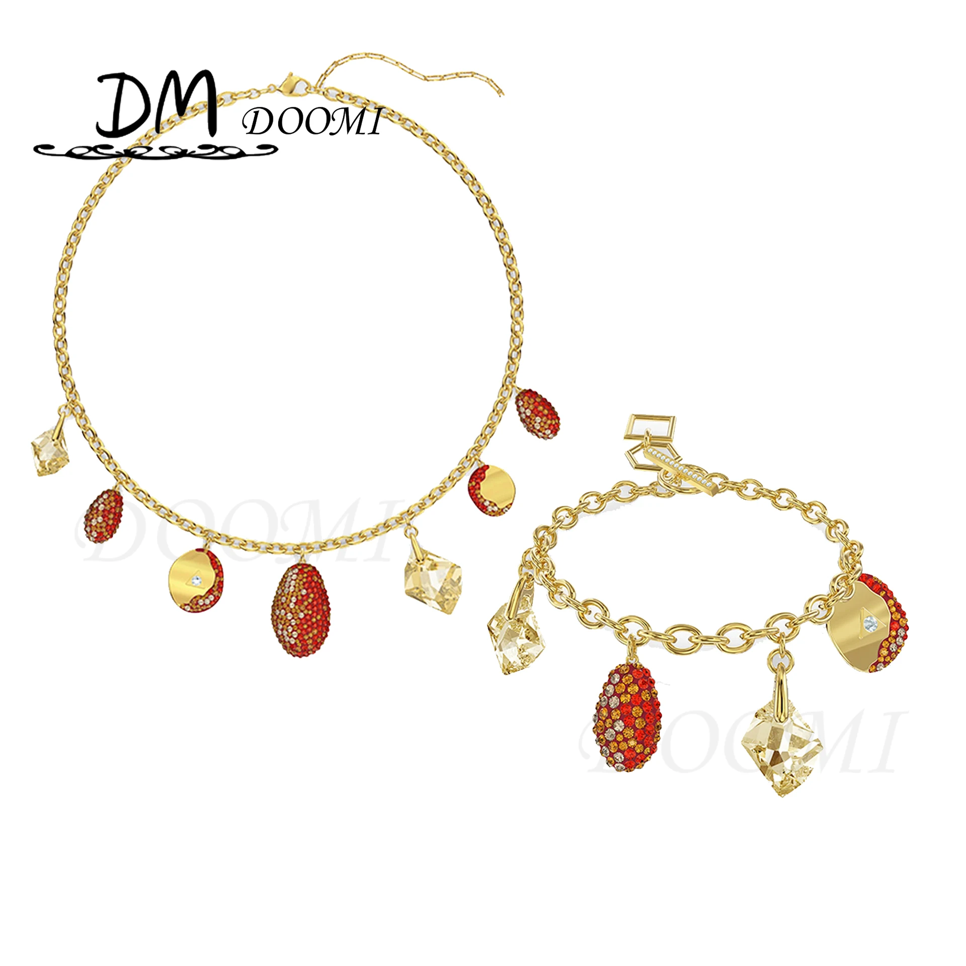 

Fashion Jewelry SWA 2021 New THE ELEMENTS Set Gold Glamorous Red Coins. Drop Shaped Decoration Female Romantic Jewelry Gift