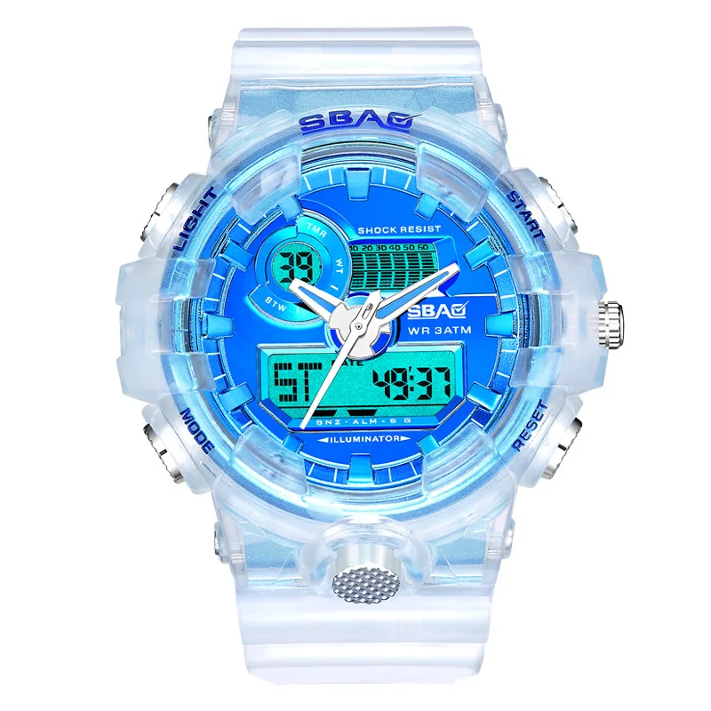 blue big Модные спортивные парные часы, креативные прозрачные часы с двойным дисплеем для влюбленных, водонепроницаемые, с автоматической датой, для пар, наручные часы, подарок - Цвет: blue big