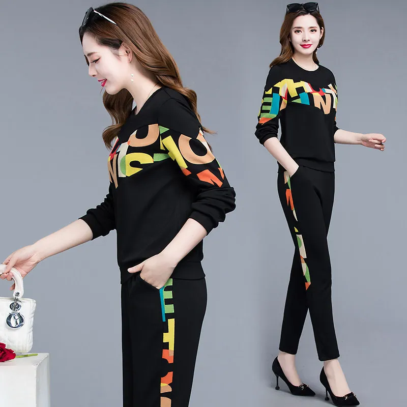 

Leisure suit women's autumn women's dress foreign style Korean loose belly covering sweater Leggings sportswear two-piece set