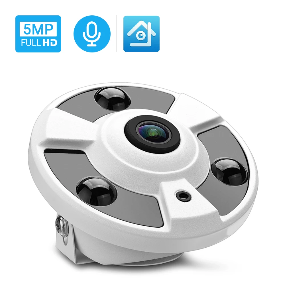 

Hamrolte 5MP ONVIF IP Camera 1.7MM Fisheye Lens Panoramic Camera 180Degree Wide Angle Internal Audio Nightvision H.265 Xmeye