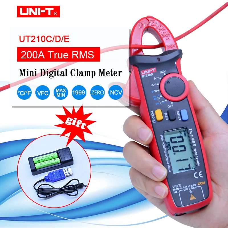 Токоизмерительные клещи UT210C/D/E мини постоянного тока мультиметр 200A 2000 отсчетов с