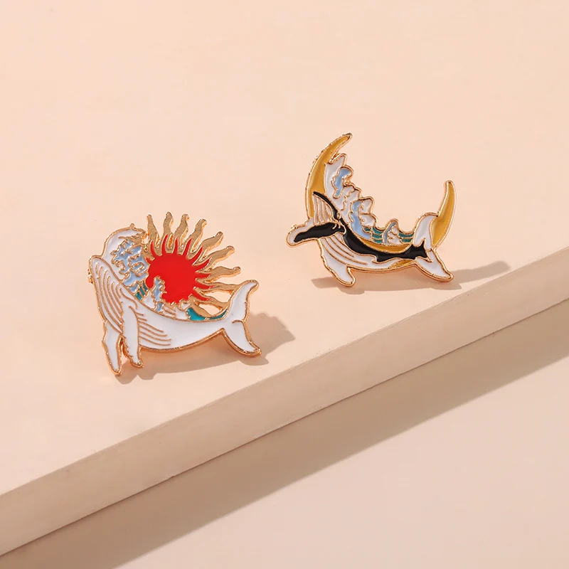 

Islands And Whales Enamel Pin Save The Ocean Adventure In Sun Moon Ocean Brooches Bag Lapel Pin Badge Jewelry Gift for Friends